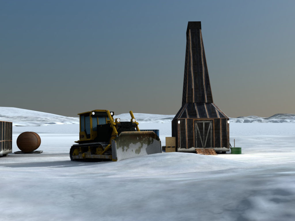 3D Darstellung der Bohrstation an Land für Erdbohrungen