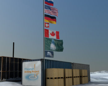 3D Darstellung des Camplabors mit Flaggen aller Kooperationslände