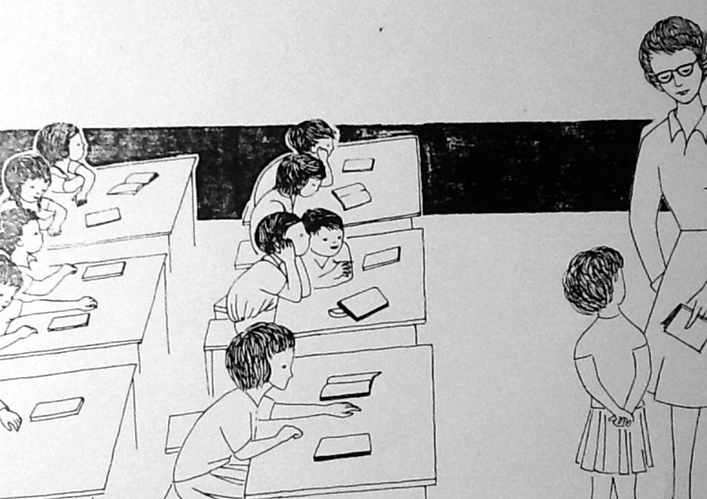 Originalmotiv von Sieglinde Kunert aus den 1960er Jahren, Klassenraum