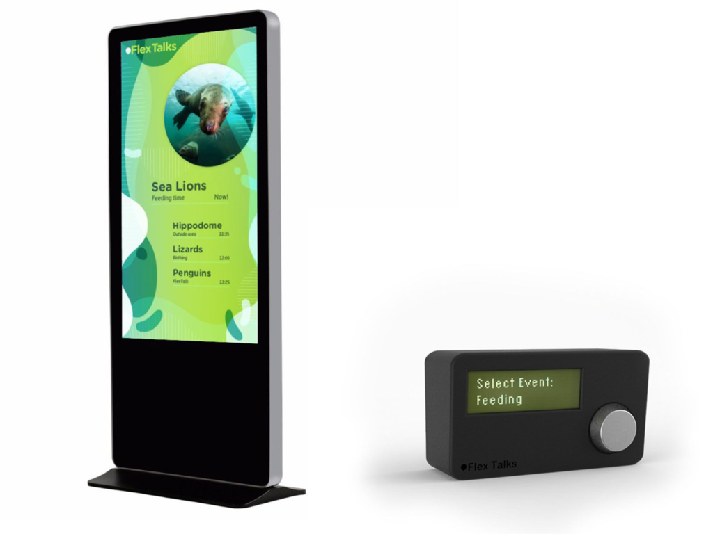 Keyvisuals of FlexTalks. Flextalks is a communication platform that provides flexible interaction
options between keepers, animals, and visitors at the zoo throughout an IoT driven digital signage system