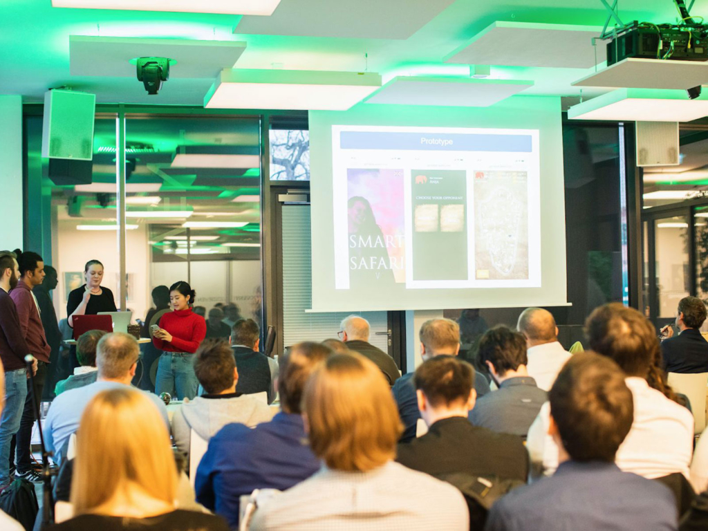 Team Gorilla Bar is pitching their idea of a social media activating IoT game