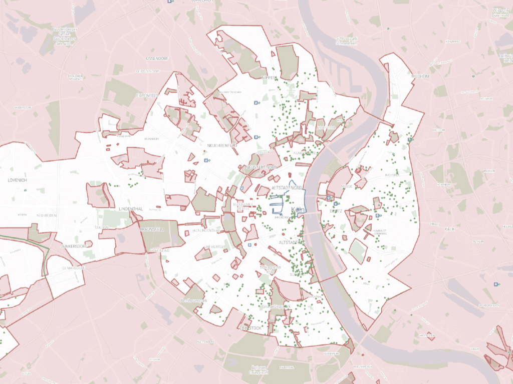 Bediengebiet und Abstellverbotszonen des E-Scooter-Verleihers LIME, Köln, 2022