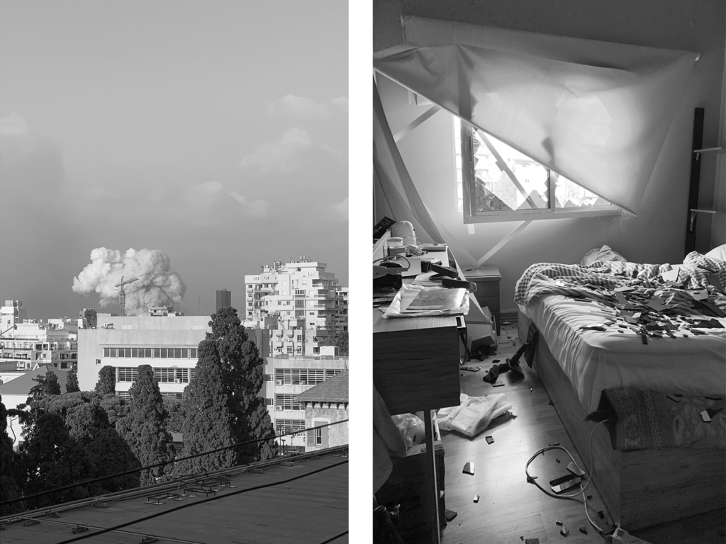 Sally Loutfy at home during the Beirut port explosion, 2020