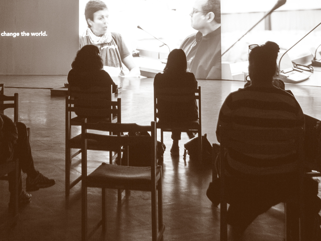 Naeem Mohaiemen, Two Meetings and a Funeral, 2017, installation view Vasas Federation of Metalworkers' Union, Budapest/tranzit.hu, photo by Zsuzsanna Simon